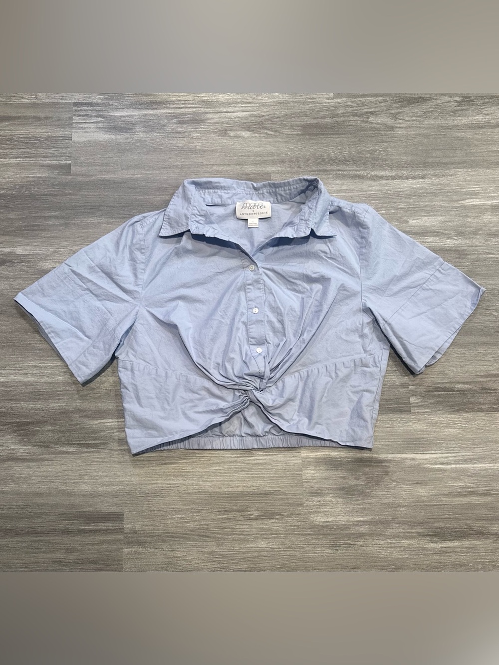 Mare Mare x Anthropologie Light Blue Button-Up Front Twist Top Large